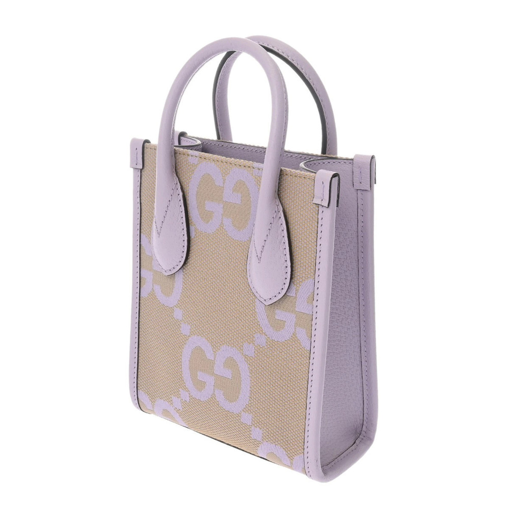 Gucci Beige Bag Tote Leather GG Canvas Purple Jumbo Tan Purple